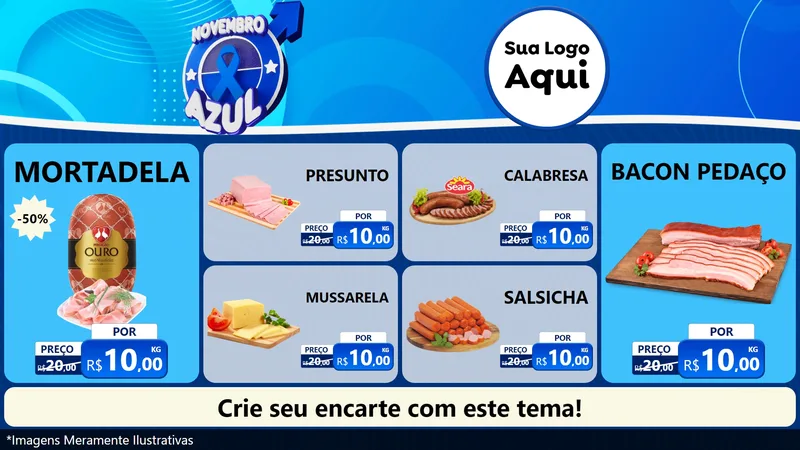 Modelo de TV para TV Horizontal com o tema Novembro Azul para Frios e Laticínios
