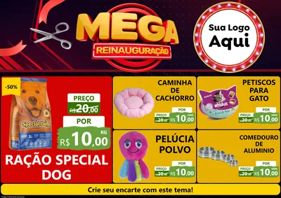 Modelo de Encarte para Encarte A4 Horizontal com o tema Mega Reinauguração para Pet Shop