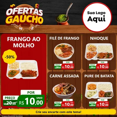 Modelo de Rede Social para Feed Facebook com o tema Ofertas Dia do Gaúcho para Restaurante