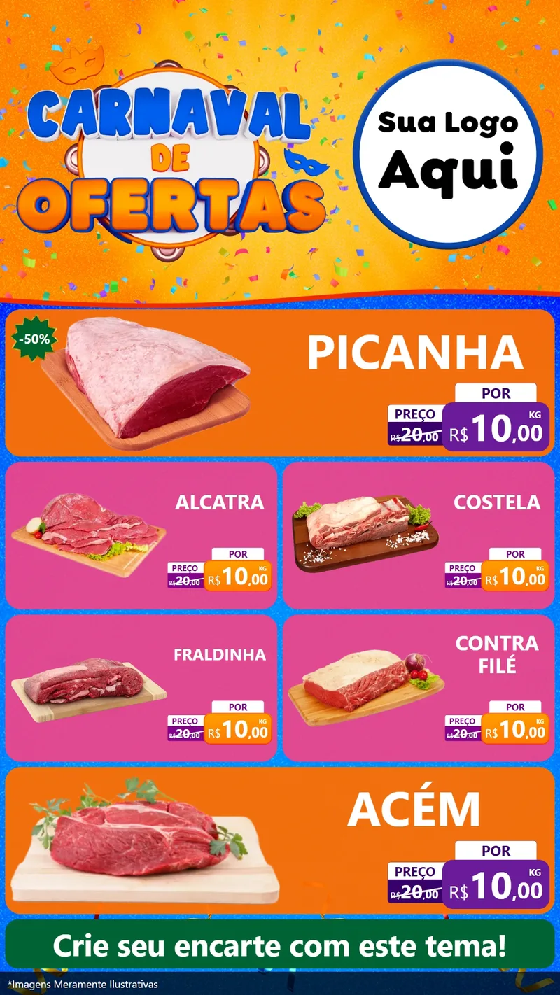 Modelo de TV para TV Vertical com o tema Carnaval de Ofertas para Açougue