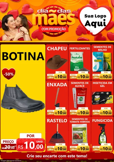Modelo de Encarte para Encarte A4 Vertical com o tema Dia das Mães com Promoção para Agropecuária