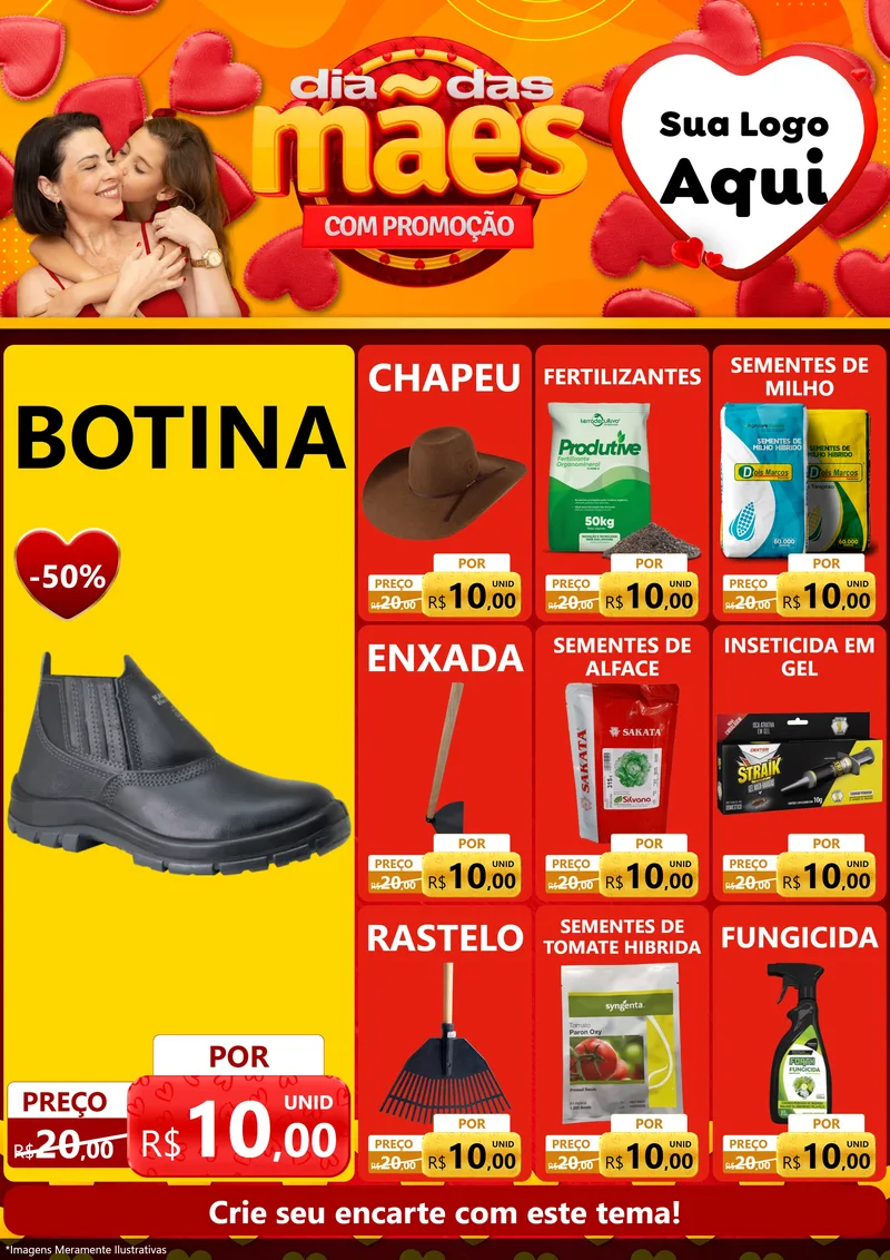 Modelo de Encarte para Encarte A4 Vertical com o tema Dia das Mães com Promoção para Agropecuária
