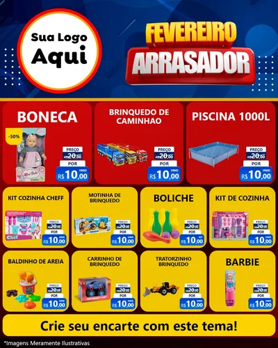 Modelo de Rede Social para Feed Instagram com o tema Fevereiro Arrasador para Brinquedos