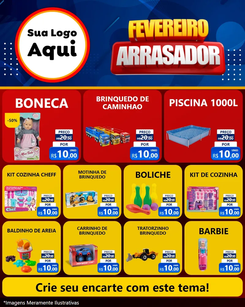 Modelo de Rede Social para Feed Instagram com o tema Fevereiro Arrasador para Brinquedos