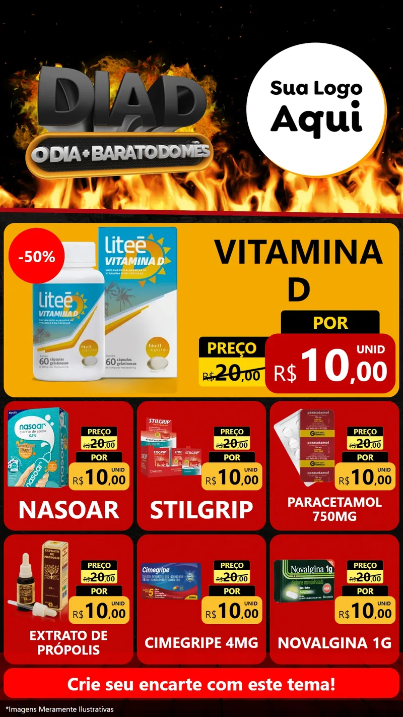 Modelo de Rede Social para Stories com o tema Dia D, O Dia Mais Barato Do Mês para Farmácia