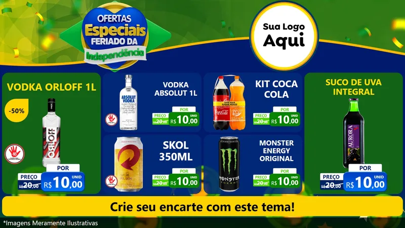 Modelo de TV para TV Horizontal com o tema Ofertas Especiais Feriado da Independência para Distribuidora de bebidas