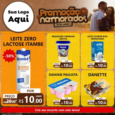 Modelo de Rede Social para Feed Facebook com o tema Promoção Namorados para Frios e Laticínios