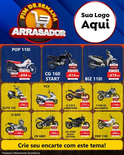 Modelo de Rede Social para Feed Instagram com o tema Fim De Semana Arrasador para Concessionaria de Motos