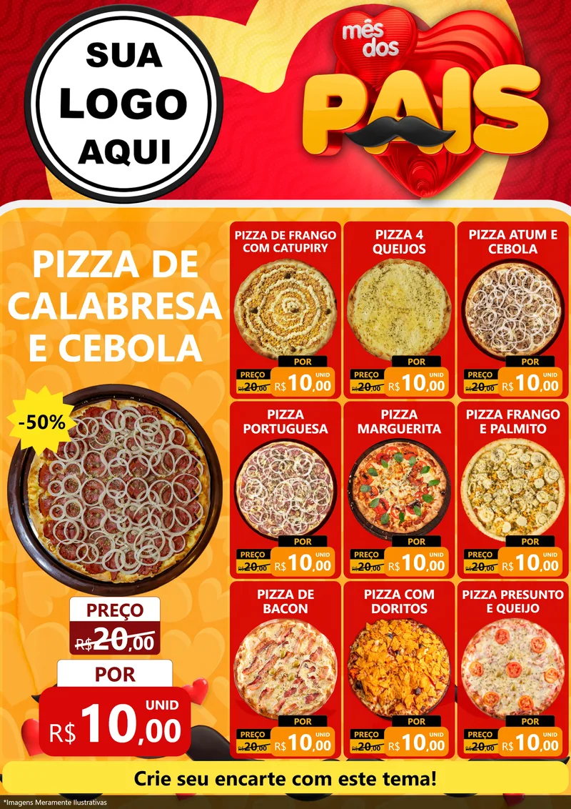 Modelo de Encarte para Encarte A4 Vertical com o tema Mês Dos Pais para Pizzaria