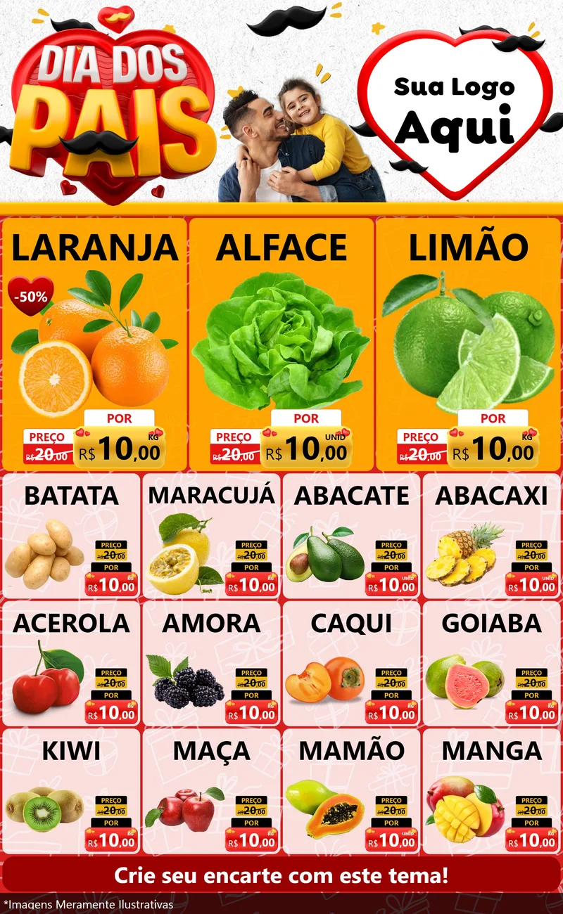 Modelo de Encarte para Encarte Grande com o tema Dia dos Pais para Hortifrúti