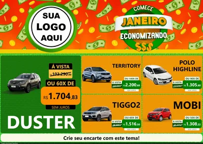 Modelo de Encarte para Encarte A4 Horizontal com o tema Comece Janeiro Economizando para Concessionaria de Carros