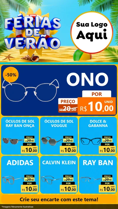 Modelo de Rede Social para Stories com o tema Férias de Verão para Óticas