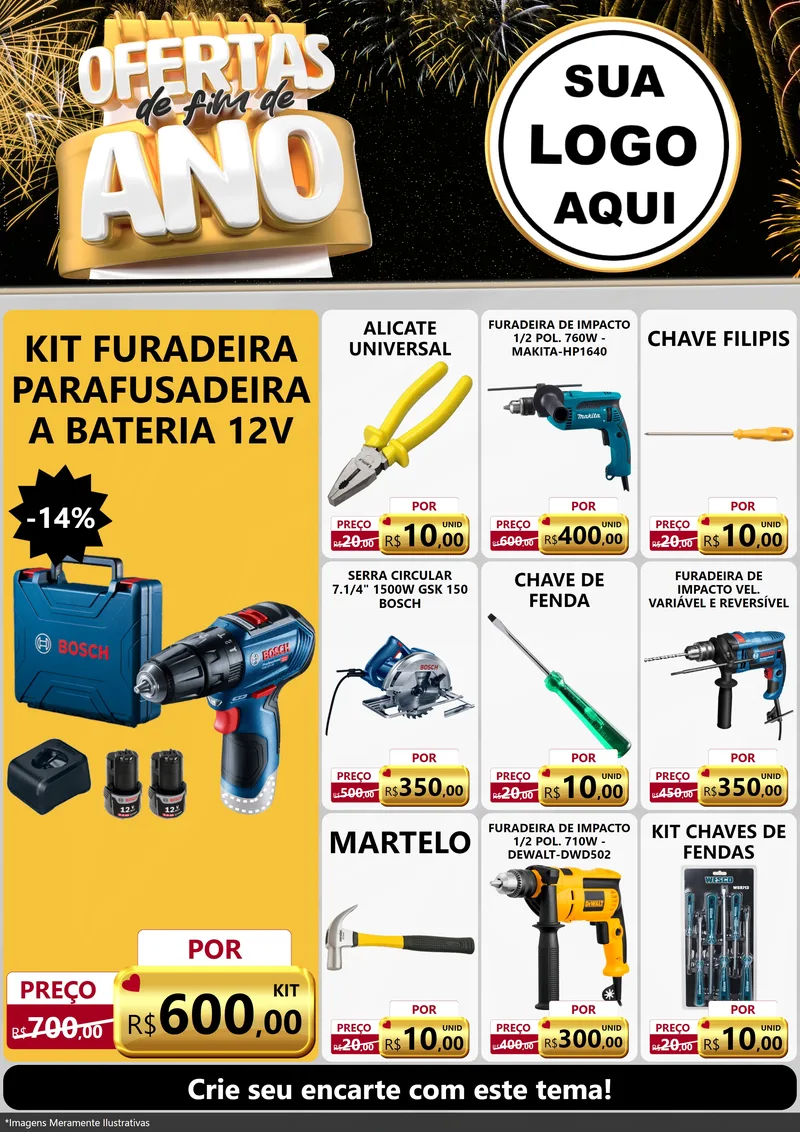Modelo de Encarte para Encarte A4 Vertical com o tema Ofertas de Fim de Ano para Maquinas e Ferramentas