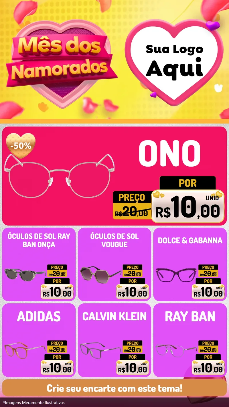 Modelo de Rede Social para Stories com o tema Mês dos Namorados para Óticas