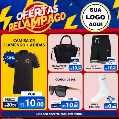 Modelo de Rede Social para Feed Facebook com o tema Ofertas Relâmpago para Roupas e acessórios