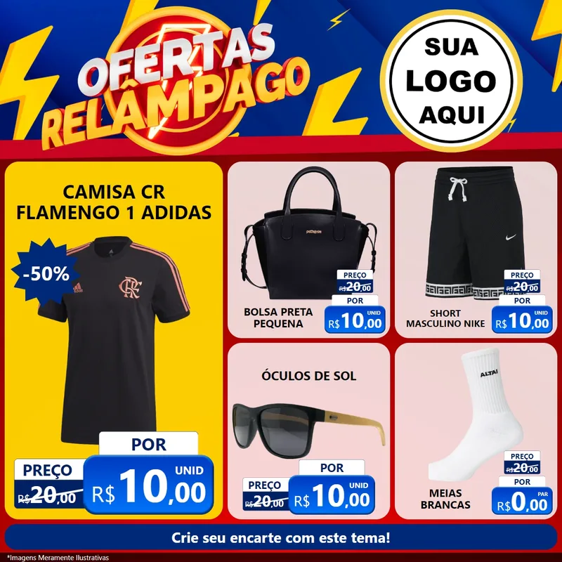 Modelo de Rede Social para Feed Facebook com o tema Ofertas Relâmpago para Roupas e acessórios