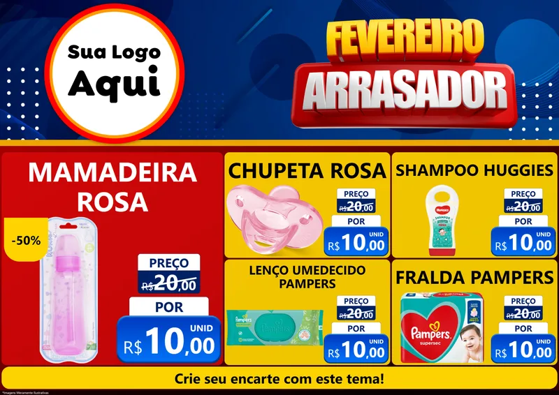 Modelo de Encarte para Encarte A4 Horizontal com o tema Fevereiro Arrasador para Bebês