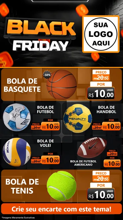 Modelo de TV para TV Vertical com o tema Black Friday para Artigos Esportivos
