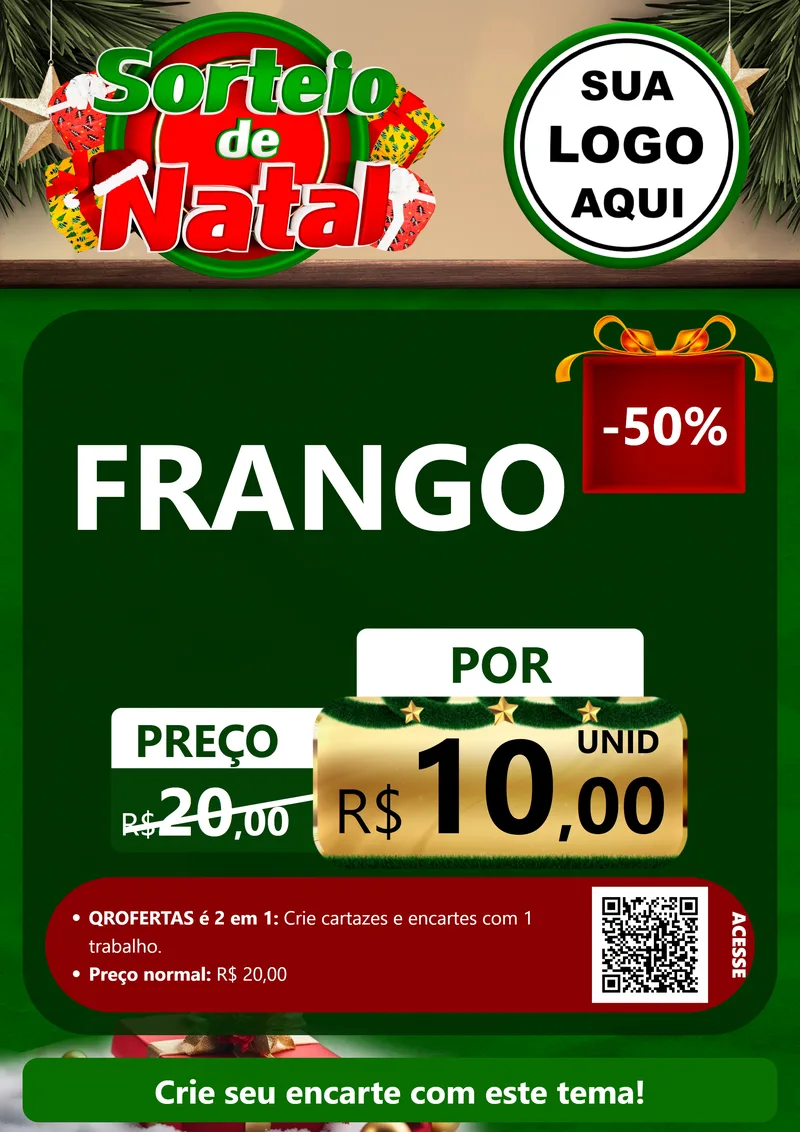 Modelo de Cartaz para Cartaz A4 Vertical com o tema Sorteio de Natal para Assados