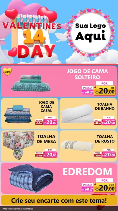 Modelo de TV para TV Vertical com o tema Valentine's Day para Cama, Mesa e Banho