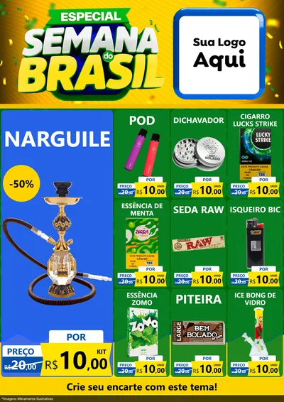 Modelo de Encarte para Encarte A4 Vertical com o tema Especial Semana do Brasil para Tabacaria