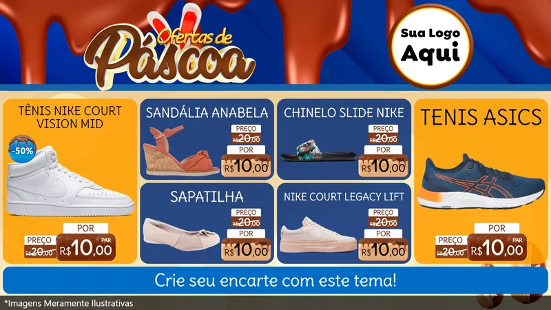 Modelo de TV para TV Horizontal com o tema Ofertas de Páscoa para Calçados