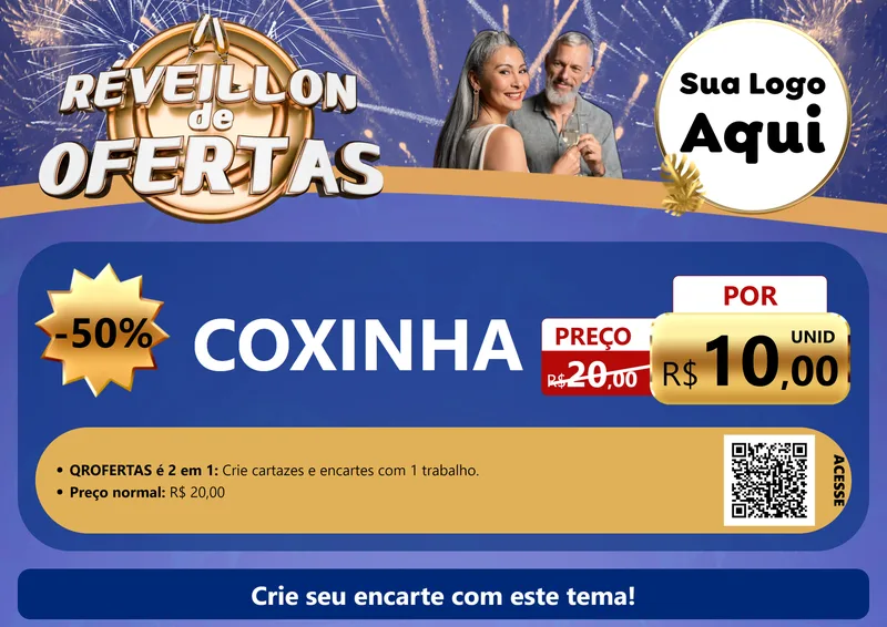 Modelo de Cartaz para Cartaz A4 Horizontal com o tema Réveillon de Ofertas para Salgadaria