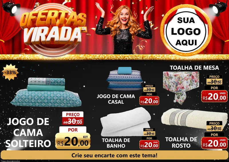 Modelo de Encarte para Encarte A4 Horizontal com o tema Ofertas da Virada para Cama, Mesa e Banho