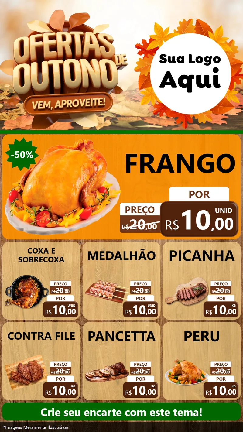 Modelo de Rede Social para Stories com o tema Ofertas de Outono - Vem, Aproveite! para Assados