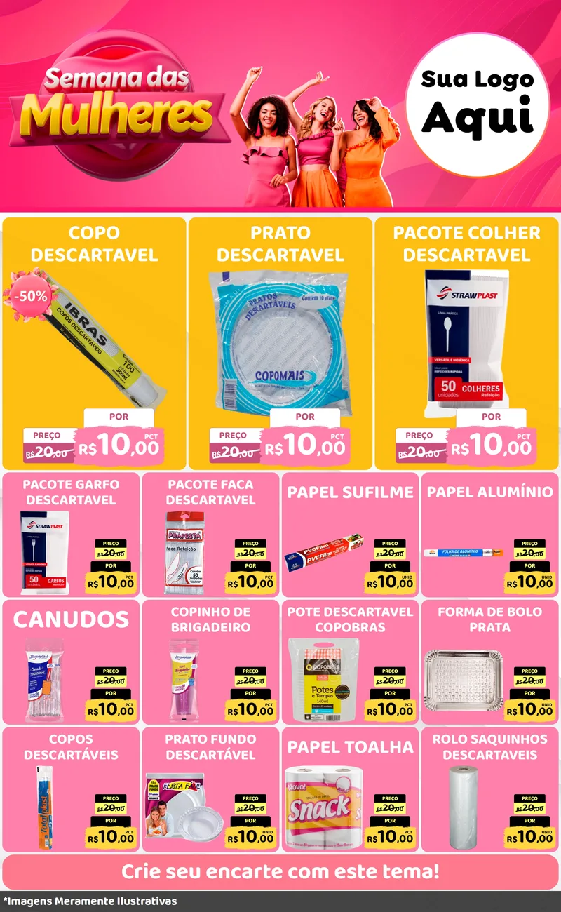 Modelo de Encarte para Encarte Grande com o tema Semana das Mulheres para Embalagens