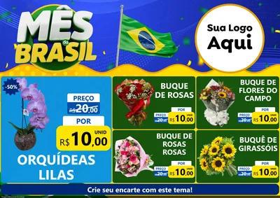 Modelo de Encarte para Encarte A4 Horizontal com o tema Mês do Brasil para Floricultura e jardim