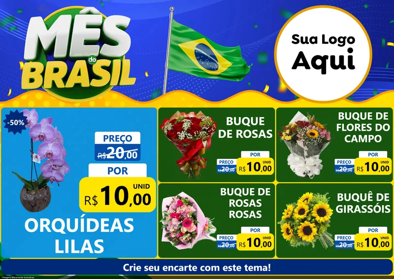 Modelo de Encarte para Encarte A4 Horizontal com o tema Mês do Brasil para Floricultura e jardim
