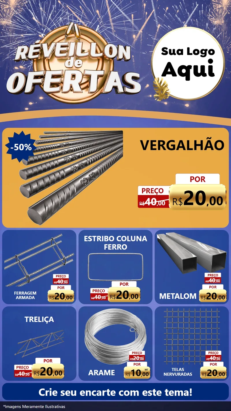 Modelo de Rede Social para Stories com o tema Réveillon de Ofertas para Ferragens