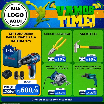 Modelo de Rede Social para Feed Facebook com o tema Vamos Time! para Maquinas e Ferramentas