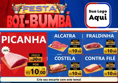 Modelo de Encarte para Encarte A4 Horizontal com o tema Festa Boi Bumbá para Açougue