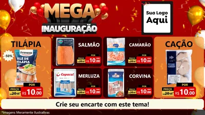 Modelo de TV para TV Horizontal com o tema Mega Inauguração para Peixaria