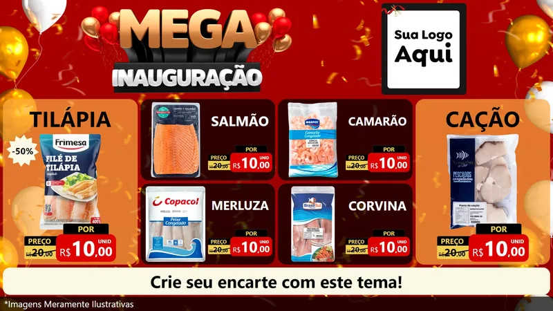 Modelo de TV para TV Horizontal com o tema Mega Inauguração para Peixaria