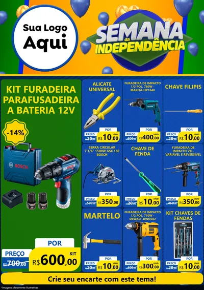 Modelo de Encarte para Encarte A4 Vertical com o tema Semana da Independência para Maquinas e Ferramentas
