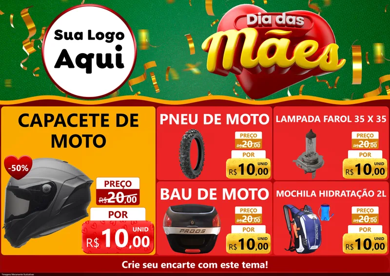 Modelo de Encarte para Encarte A4 Horizontal com o tema Dia das Mães para Moto peças