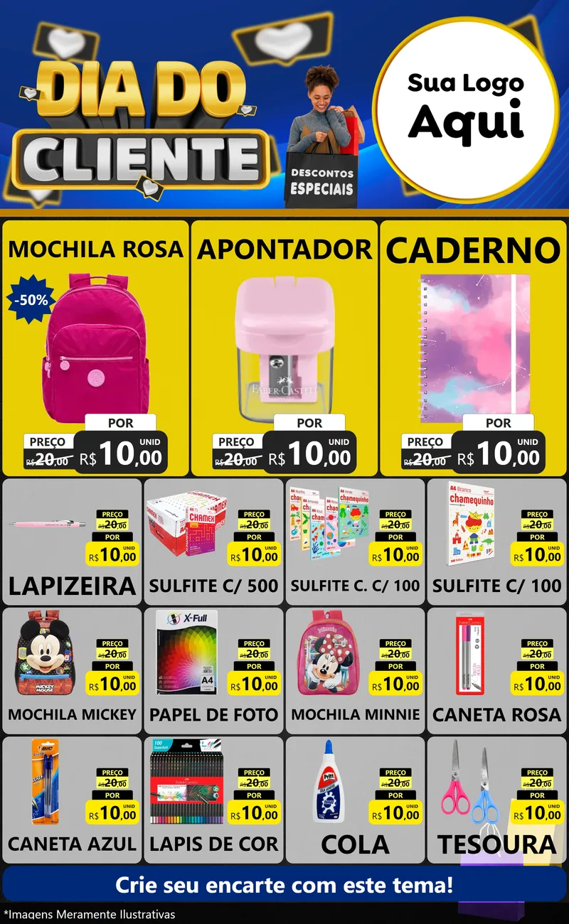 Modelo de Encarte para Encarte Grande com o tema Dia Do Cliente para Papelaria
