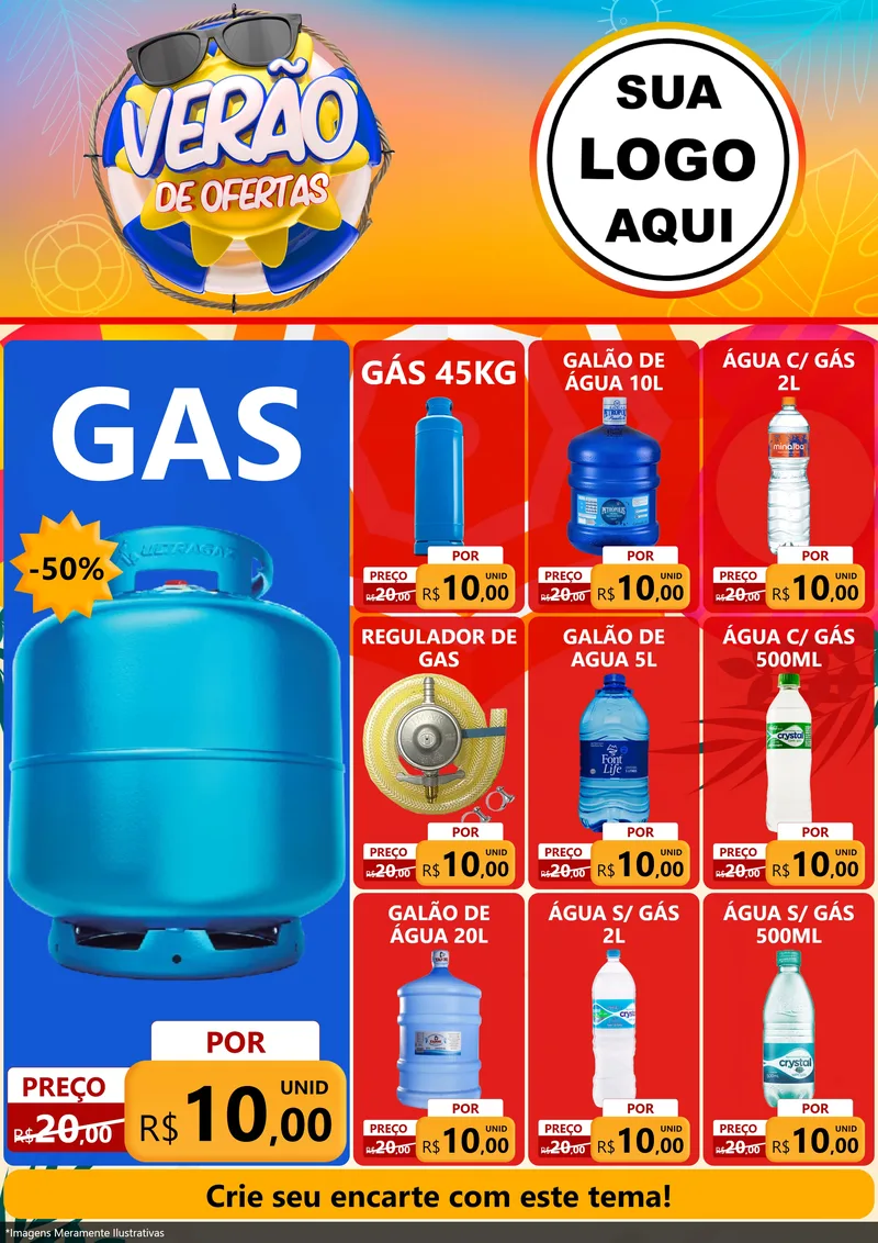 Modelo de Encarte para Encarte A4 Vertical com o tema Verão de Ofertas para Água e gás