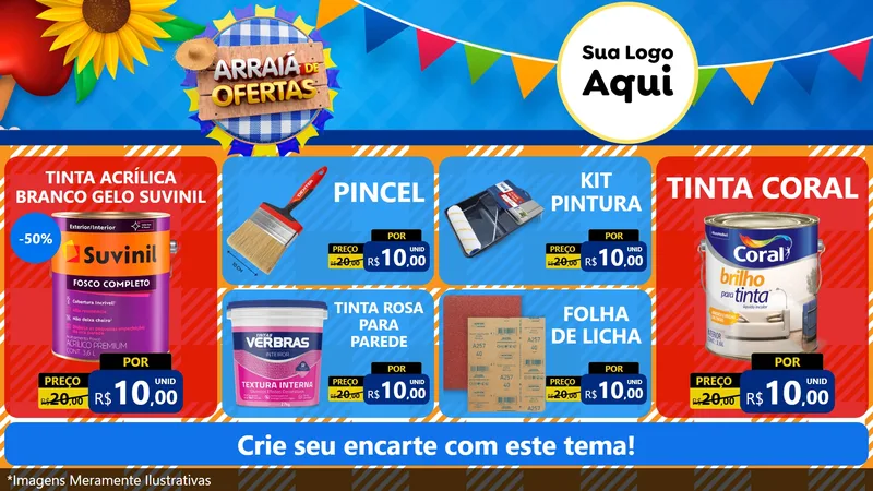 Modelo de TV para TV Horizontal com o tema Arraiá de Ofertas para Tintas e Ferramentas
