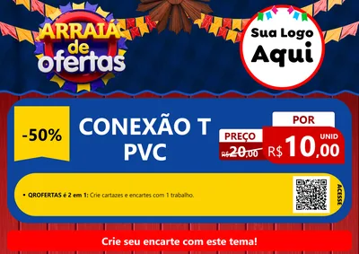 Modelo de Cartaz para Cartaz A4 Horizontal com o tema Arraiá de Ofertas para Tubos e conexões