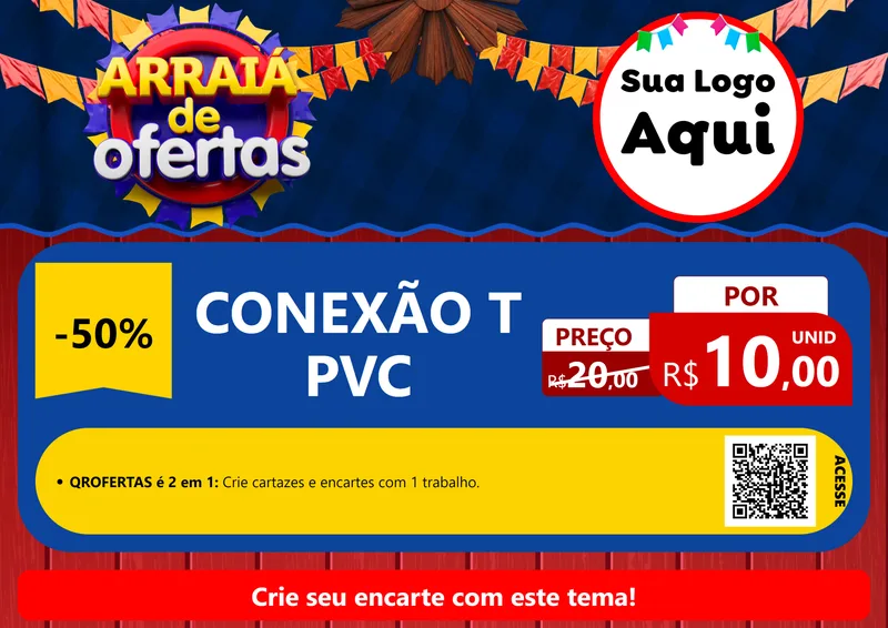 Modelo de Cartaz para Cartaz A4 Horizontal com o tema Arraiá de Ofertas para Tubos e conexões