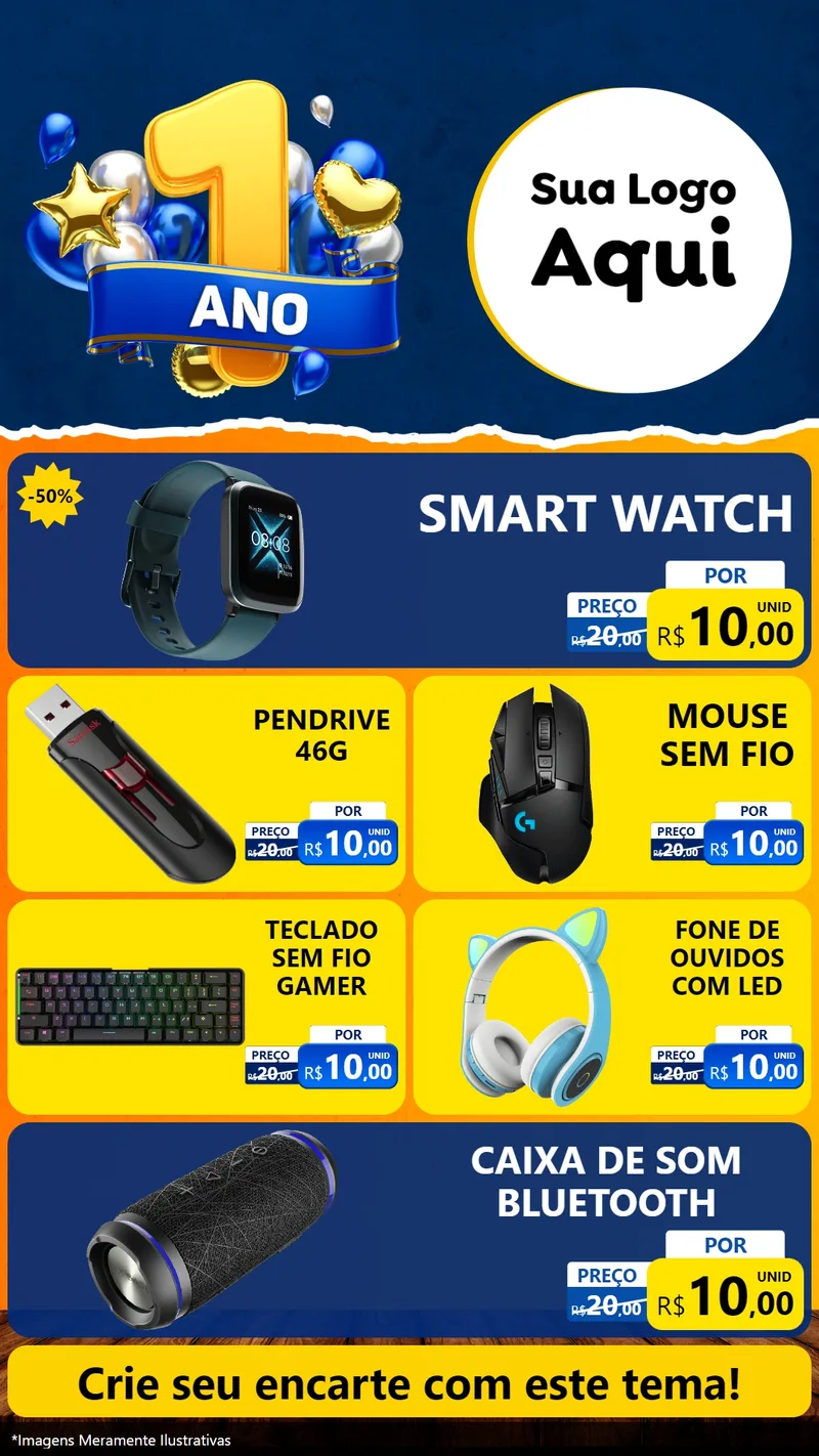 Modelo de TV para TV Vertical com o tema Um Ano de Aniversário para Informática
