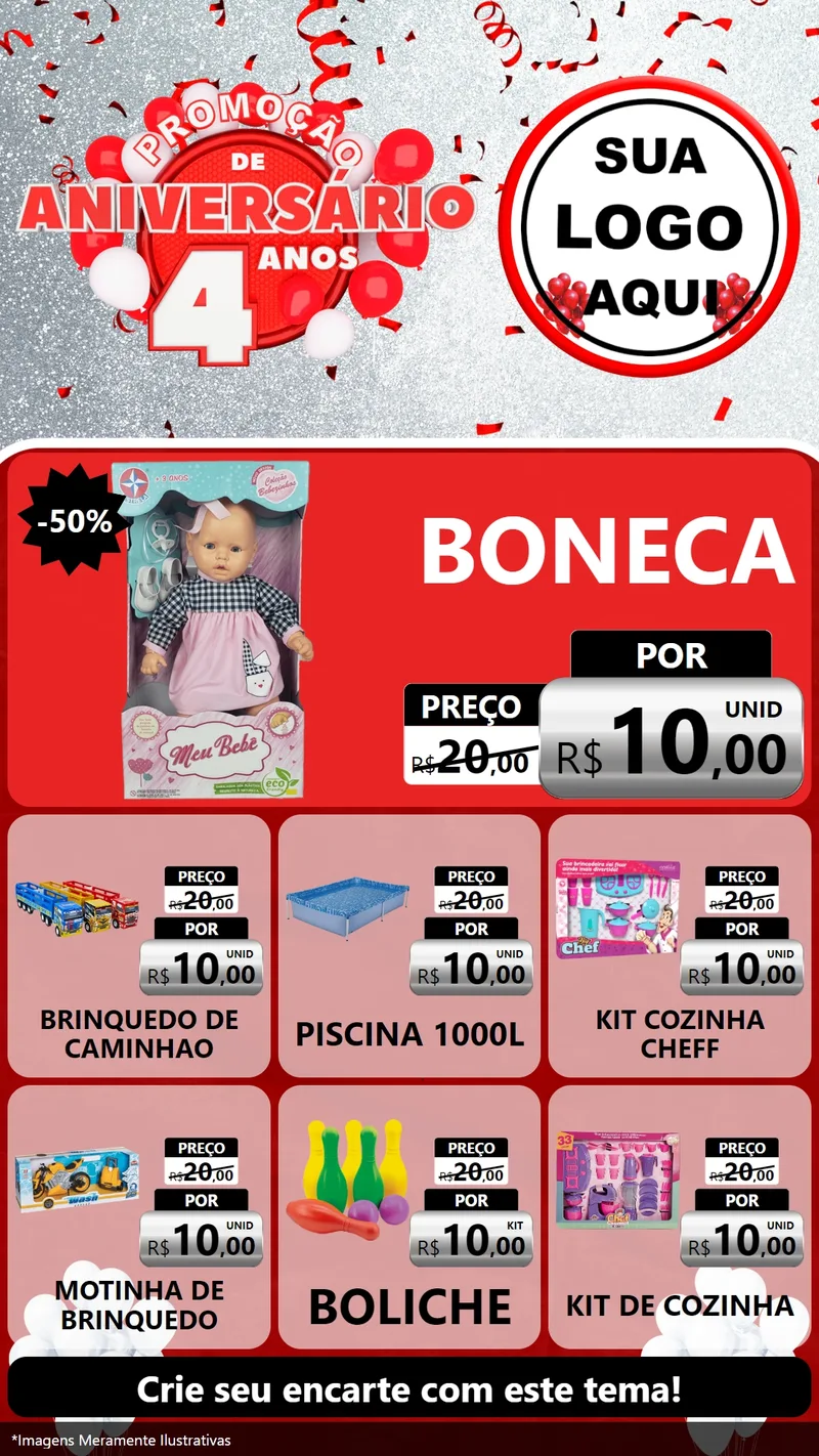 Modelo de Rede Social para Stories com o tema Promoção de Aniversário - 4 Anos para Brinquedos