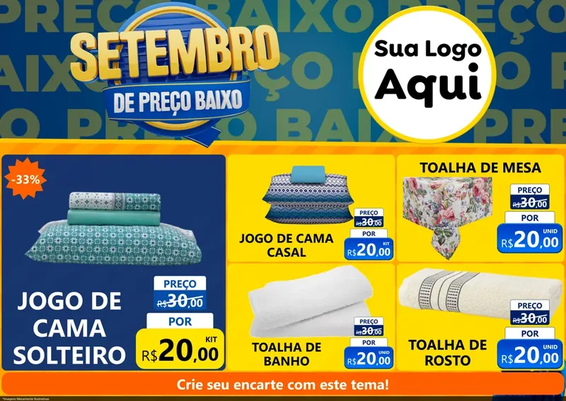 Modelo de Encarte para Encarte A4 Horizontal com o tema Setembro De Preço Baixo para Cama, Mesa e Banho