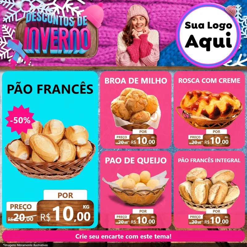 Modelo de Rede Social para Feed Facebook com o tema Descontos de Inverno para Padaria