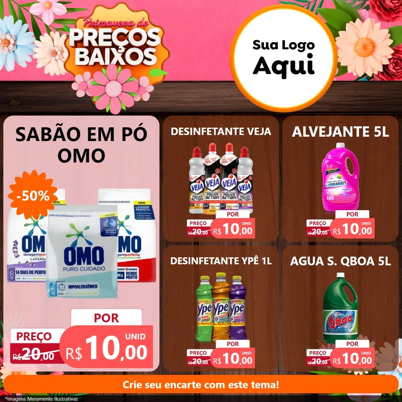 Modelo de Rede Social para Feed Facebook com o tema Primavera de Preços Baixos para Produtos de Limpeza