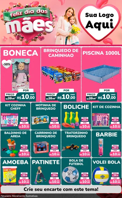 Modelo de Encarte para Encarte Grande com o tema Feliz Dia das Mães para Brinquedos